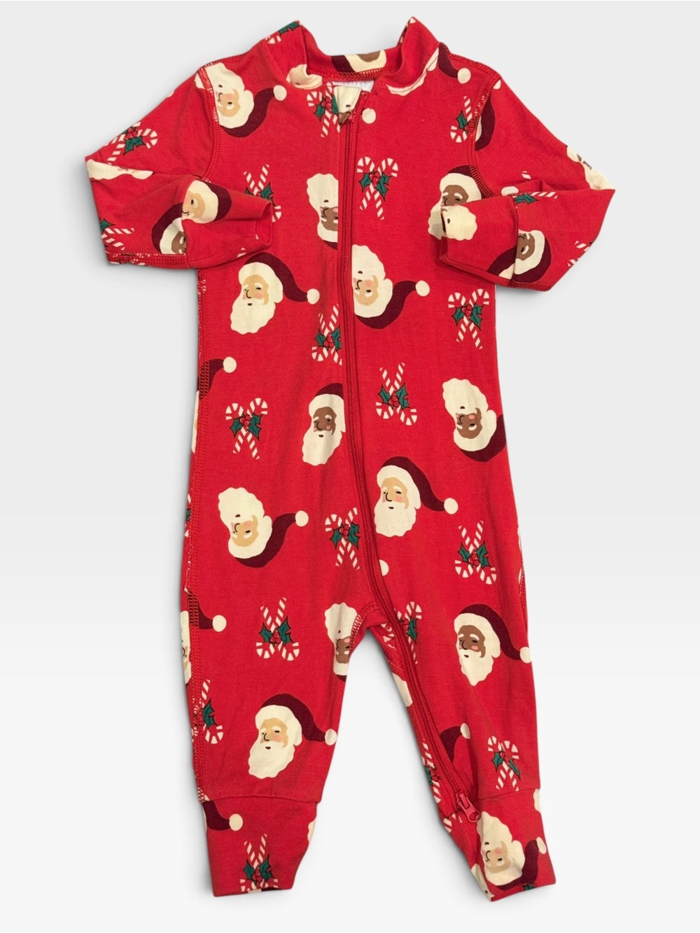 Hanna Andersson Santa Candy Cane Zip Sleeper 6-12M Baby TENCEL Christmas